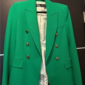 Zara Vibrant Green Blazer with Gold Accents